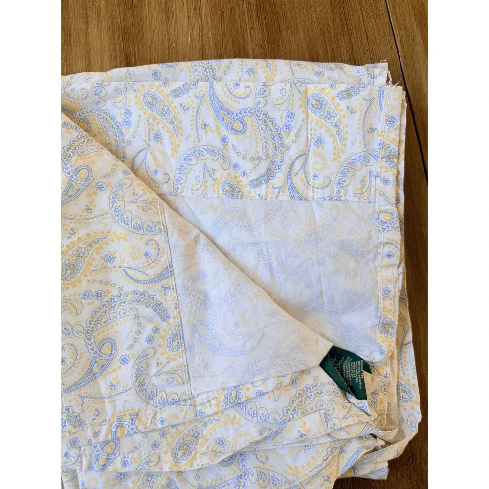Lauren Ralph Lauren Queen Flat Sheet Blue Yellow Paisley White 100% Cotton